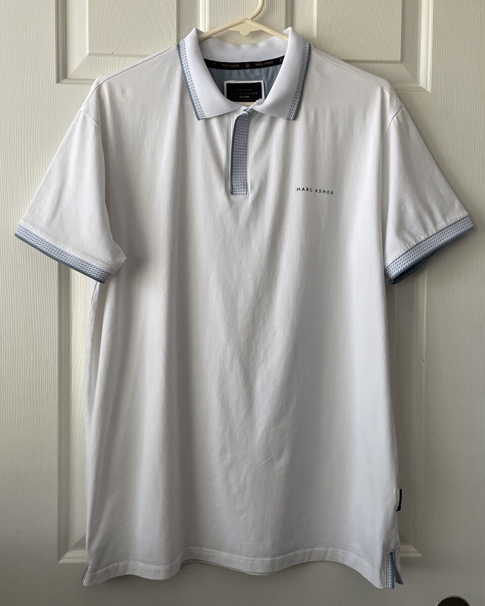 marc asher new york man's size XL white short sleeve golf polo shirt top
