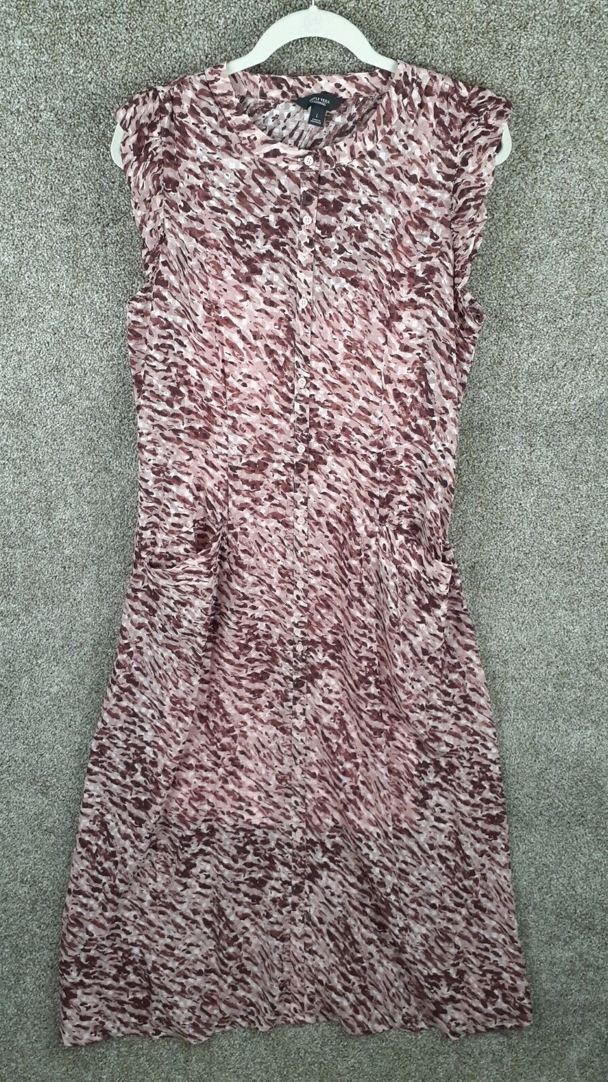 Simply Vera Dress Womens L Pink Geometric Midi Maxi Button Front Pockets Casual