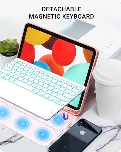 VOPOTEK K106 iPad 10th Generation 2022 Keyboard Case, w/ Backlit Keys, Rose Gold - Picture 4 of 9