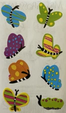 CHUBBY BUTTERFLIES Stickers(8pc) Mrs.Grossman's•Flying•Bugs•Garden •Colorful•