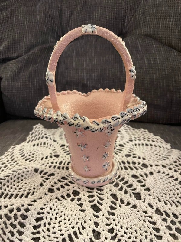 Pink Ceramic Basket, hand made in Italy