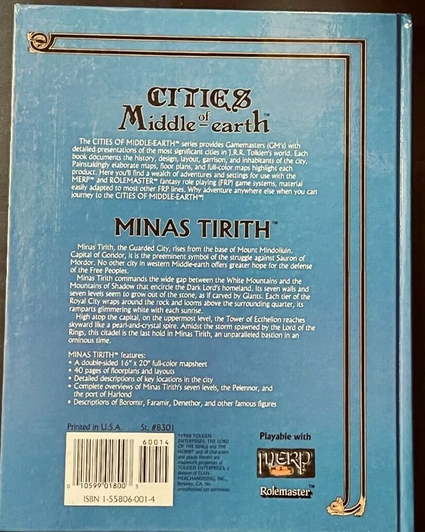 Minas Tirith Cities of Middle Earth ICE MERP #8301 1st Ed. 1988 w