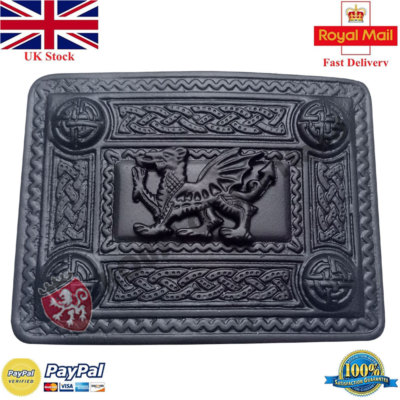HS Scottish Welsh Dragon Kilt Gürtelschnalle Celtic 4 Demo Jet Black Kilts Buckles