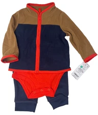 Carter's Baby Boys 3 Piece Little Jacket Set (Brown/Red/Multi, 9 Months)