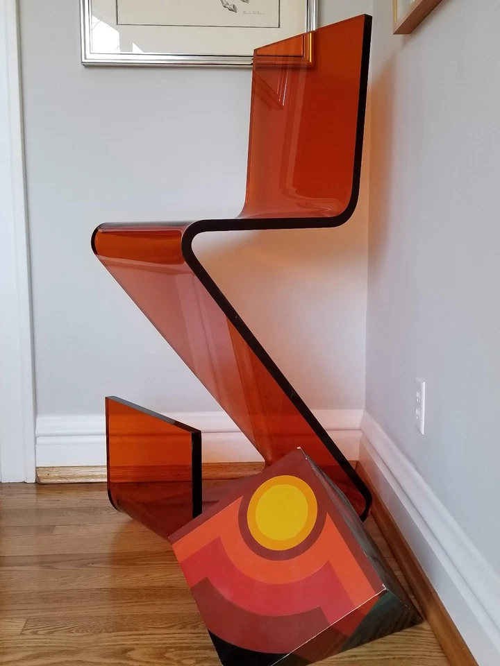 2 taburetes italianos contemporáneos de acrílico naranja sangre muebles modernos de mediados de siglo  Foto 4 de 4