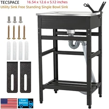 TECSPACE Utility Sink Free Standing Single Bowl Sink 16.54 x 12.6 x 5.12 inches