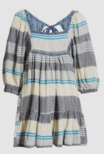 $148 Free People Women Blue Square Neck Cozy Stripe Mini Dress Size L
