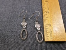 Very pretty textured bead loop sterling silver dangle earrings hook