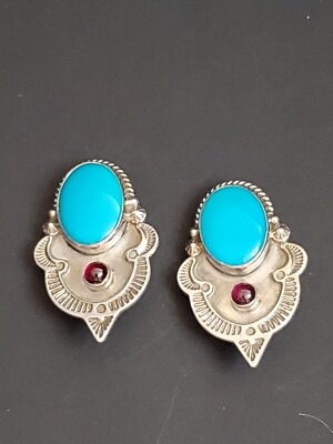 Reve Jewelry Turquoise & Granate Sterling Silver  Earring