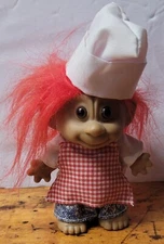 Pizza BBQ Chef Troll Red Hair Check Plaid Apron Denim Jeans Hat Vintage 90s
