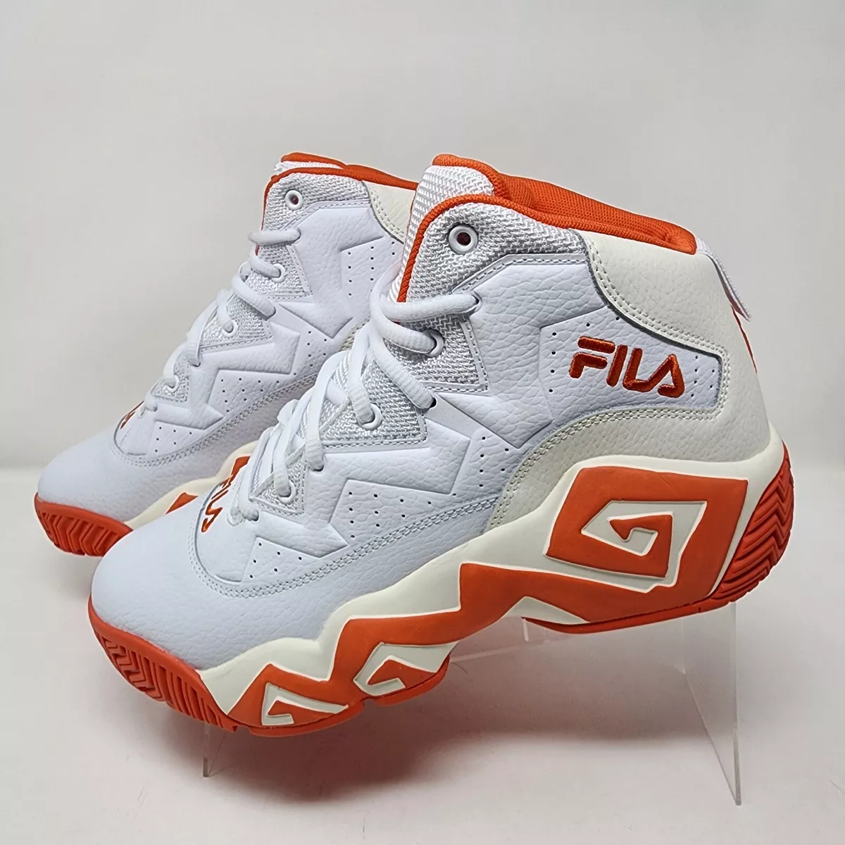 Fila Basketball Shoes Mens 9 MB White Orange Aztec Logo Spell Out Lace Up