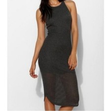 Sparkle and Fade Ribbed Racerback Sheer Bottom Midi Dress sz M Charcoal Sexy