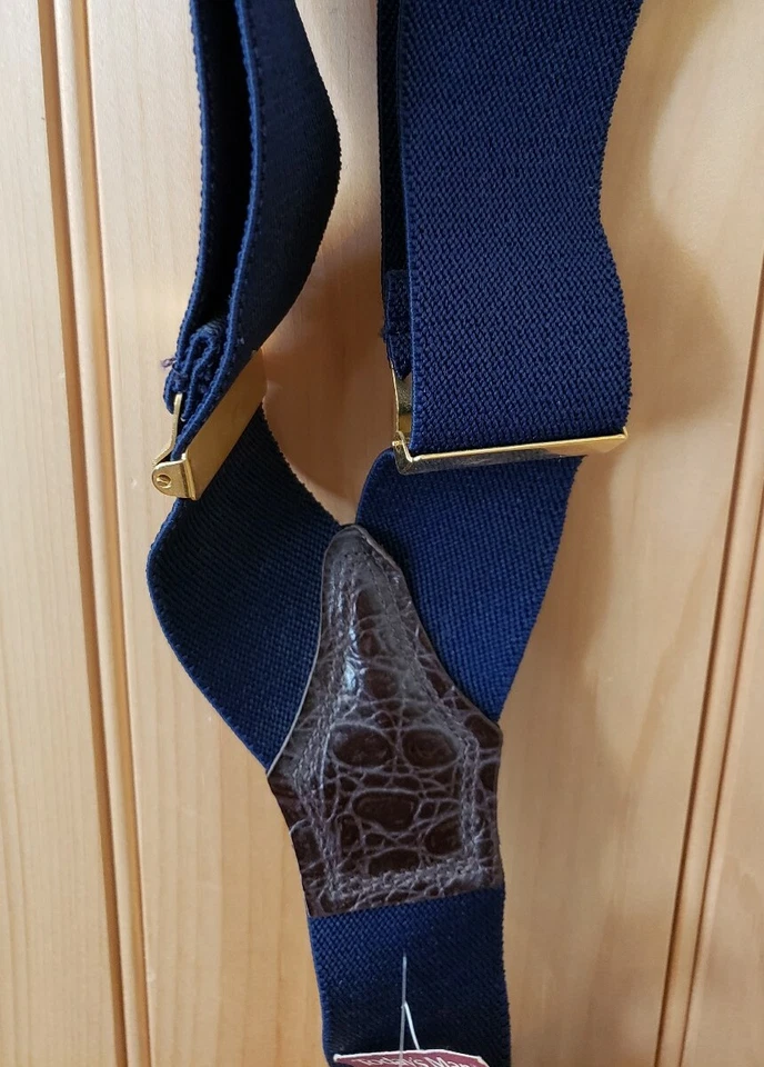 Tirantes elásticos ajustables para hombre en la espalda en Y con lengüetas y botones de cuero azul Foto 3 de 4