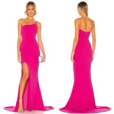 Revolve Nookie Jasmine One Shoulder Maxi Gown Side Slit Neon Barbie Pink Size L
