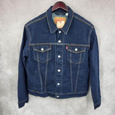 Levis Denim Jacket Mens Medium Blue Trucker Dark Wash Original Style NWT