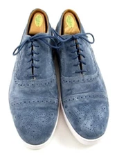 Allen Edmonds "STRAND" Cap-Toe Suede Oxford Sneakers 8 EEE Denim Blue (508N)