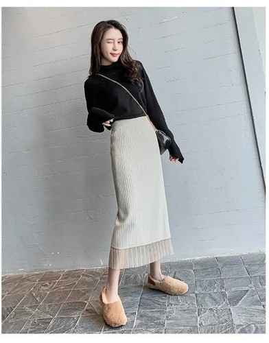 Fashion Elastic Waist A-line Skirt Screw Thread Lace Patchwork Hip Wrap Skirt - Bild 19 von 21