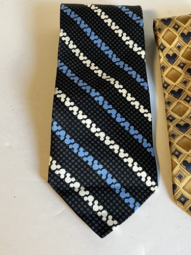 VTG Disney WDW Mickey Mouse Head Pattern Silk Necktie Tie Blue Gold Lot of 2 EUC - Picture 9 of 15