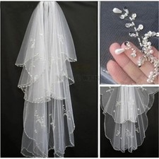 Customized 2024 New Two Tier Crystal Beaded Edge Wedding Veil With Comb Bridal