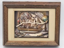 Vintage Henry Vanson “Vue d’Optique” 3D Shadowbox French Sailing Ship Diorama