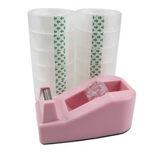 Desktop Tape Dispenser,1 Pack Pink Tape Dispensers with 12Rolls Transparent T...