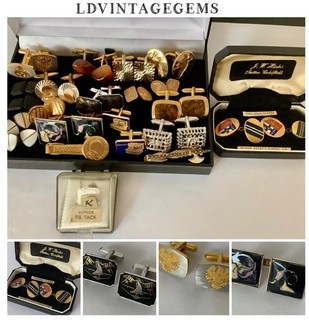 Job Lot Vintage Cufflinks Tie Clips Inc Gold Plated Damascene Boxed