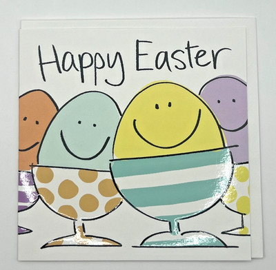 Frohe Ostern Karte süße lächelnde Eier buntes Frühlingsdesign