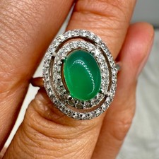 925 Sterling Silver Ring Oval 7x5mm Green Natural Emerald Gemstone Zircon Women