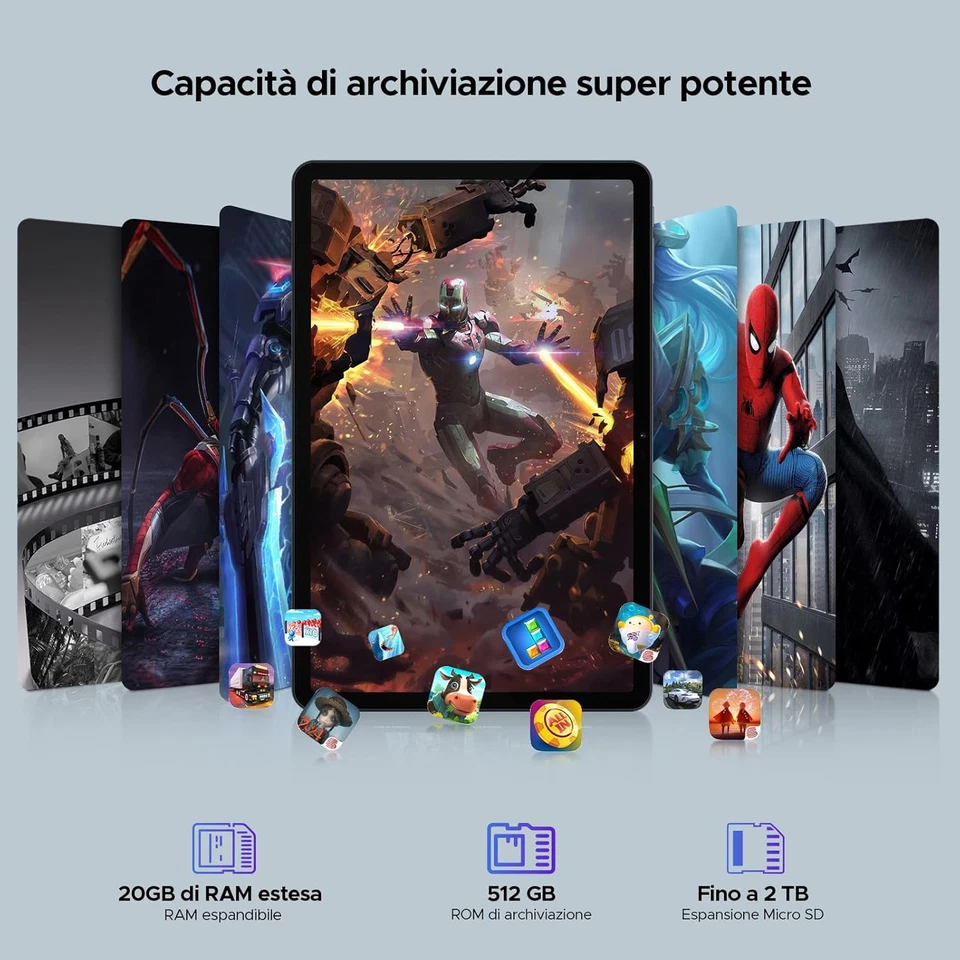 T40 Tablet 11 Pollici, 2.5K 20GB RAM+512GB ROM/2TB TF Android Tablets, Helio G99 - Immagine 2 di 4