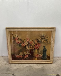 Vintage Framed Turner Manufacturing Co. Flower Vase Still Life On Canvas