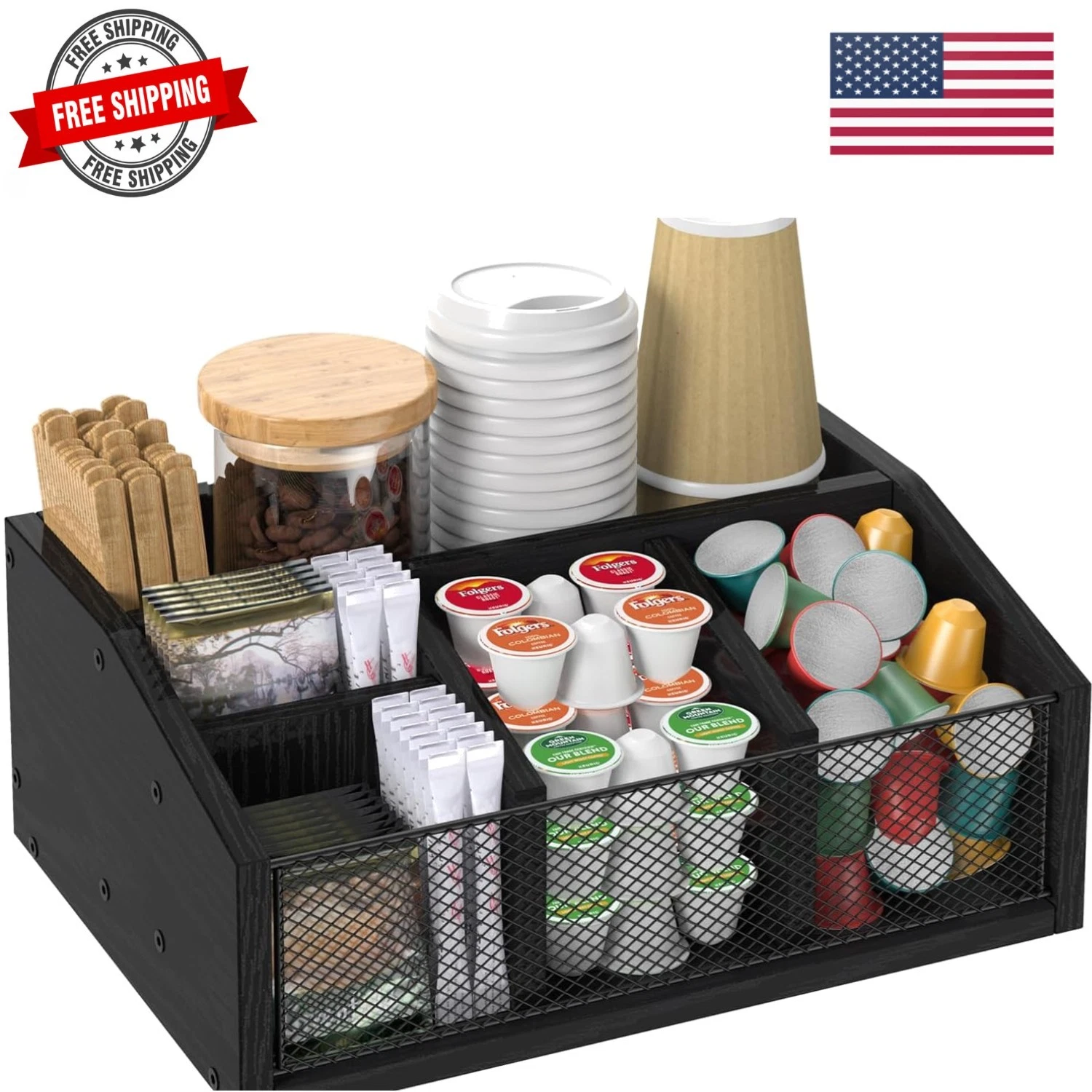 Coffee Station Organizer, Coffee Bar Organizer for Countertop, Coffee and Tea...