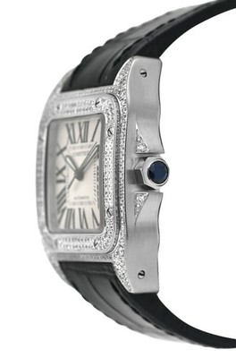 Cartier Santos 100 2878 W20126X8 Diamonds Stainless Steel 33MM