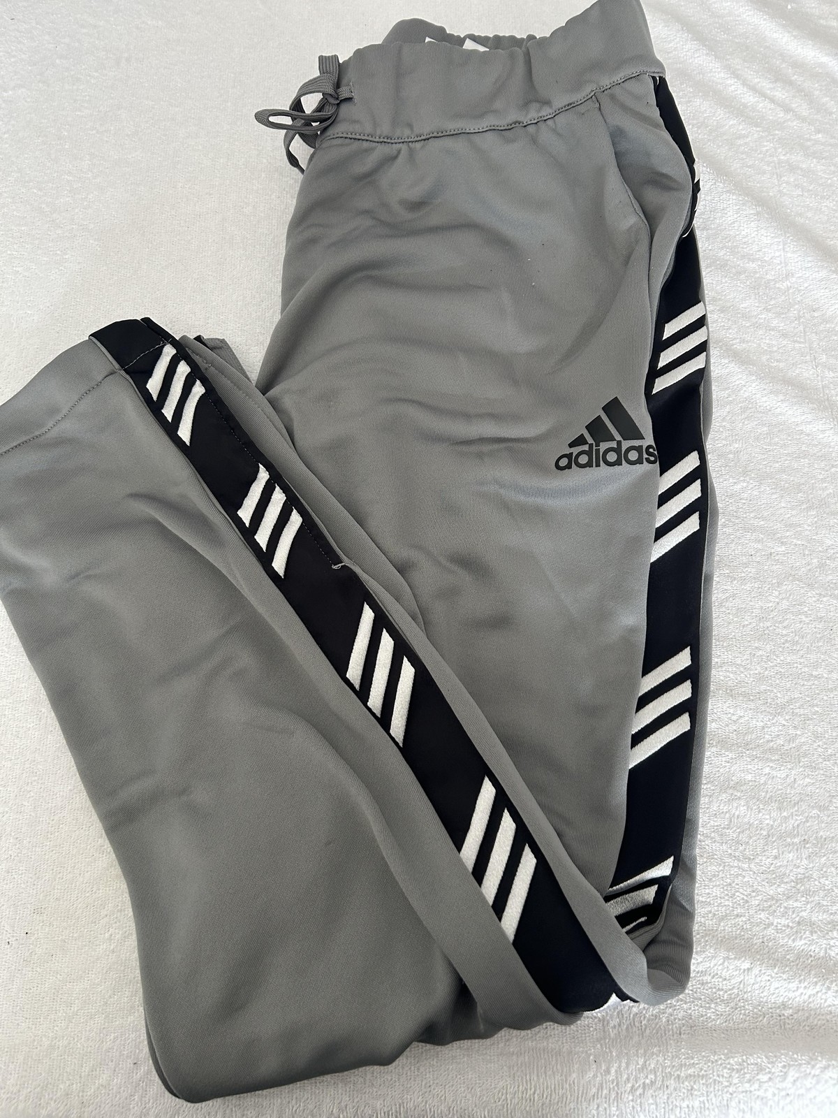 Adidas Track Pants Mens XL Grey Elastic Waist Basketball Gym Training Casual