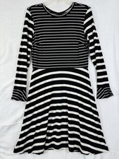 Ann Taylor LOFT Dress 6 Long Sleeve Jersey Knit Black White Striped Women