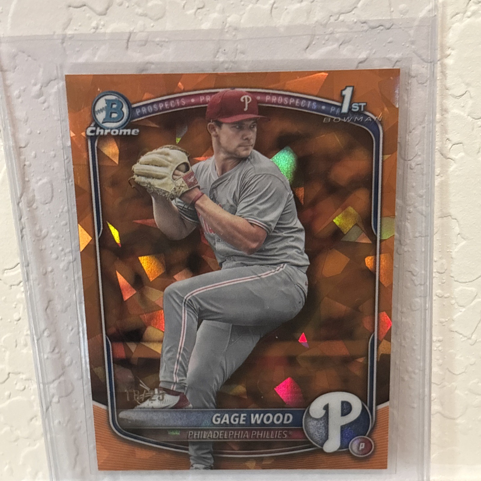 2025 Bowman Draft Sapphire Gage Wood Chrome Orange Refractor 1st #18/25 Phillies