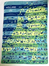 Vintage KLM HANDKERCHIEF NAPKIN Royal Dutch Airlines Cotton VISIT HOLLAND MAP
