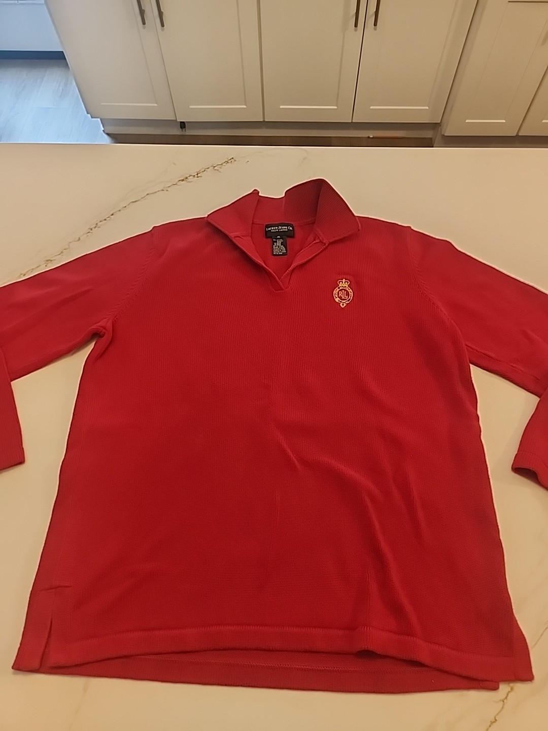 Ralph Lauren Jeans Co Womens XL Red  Collared Sweater Long Sleeve w/ Crest