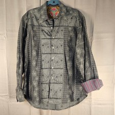 Robert Graham Mens Gray Floral Long Sleeve Button Down Flip Cuff Shirt Large