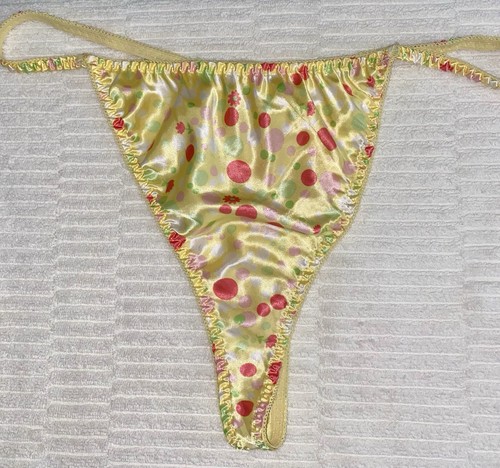 Vintage 90’s Satin String Bikini Thong Panties glossy Polka Dot Print 2XL XXL