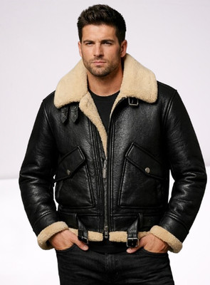 Men's B3 Bomber Aviator Sheepskin Leather Jacket RAF Pilot Flying Coat Real Leat