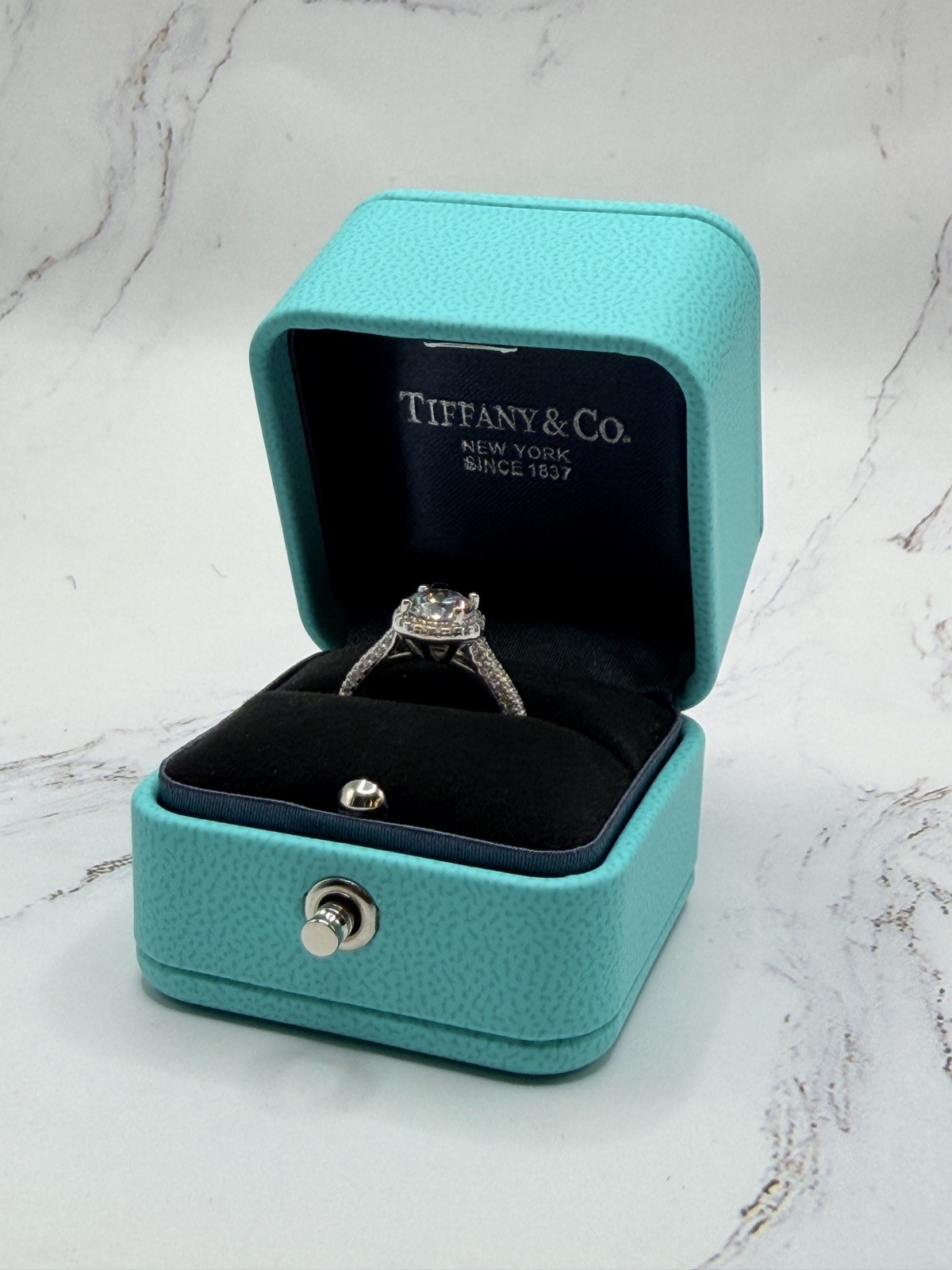 Tiffany & Co. Signature Engagement Blue Ring Box