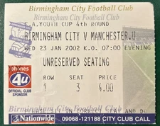 2002 Birmingham City V Manchester United Football Match Ticket Stub Away Man Utd