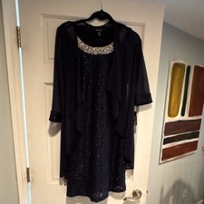 Blue Sequin Tea Lenth Formal Dress and Jacket Mother of the Bride/Groom