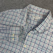 Peter Millar Mens Button Down Shirt XXL Blue, Purple, White Plaid Long Sleeve