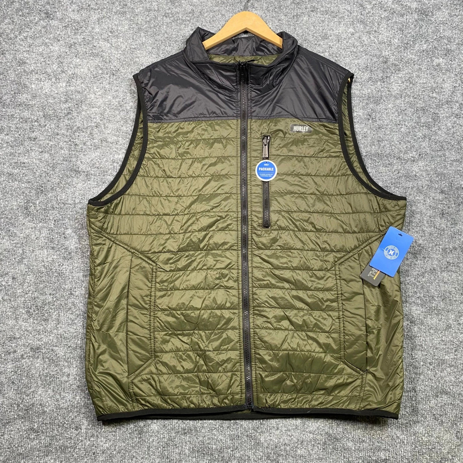 Hurley Mens XL Packable Puffer Vest Cargo Green Black H6V394FD NWT
Opens in a new window or tab