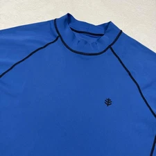 Coolibar Shirt Mens Large Blue UPF 50+ Rash Guard Swim Short Sleeve Mock Neck