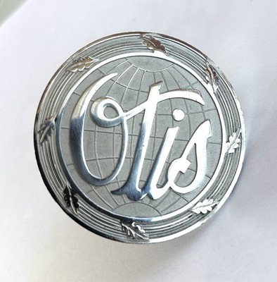 VINTAGE OTIS ELEVATOR SILVER (NonMagnetic) Antique NAMEPLATE SIGN EMBLEM 2 1/8 