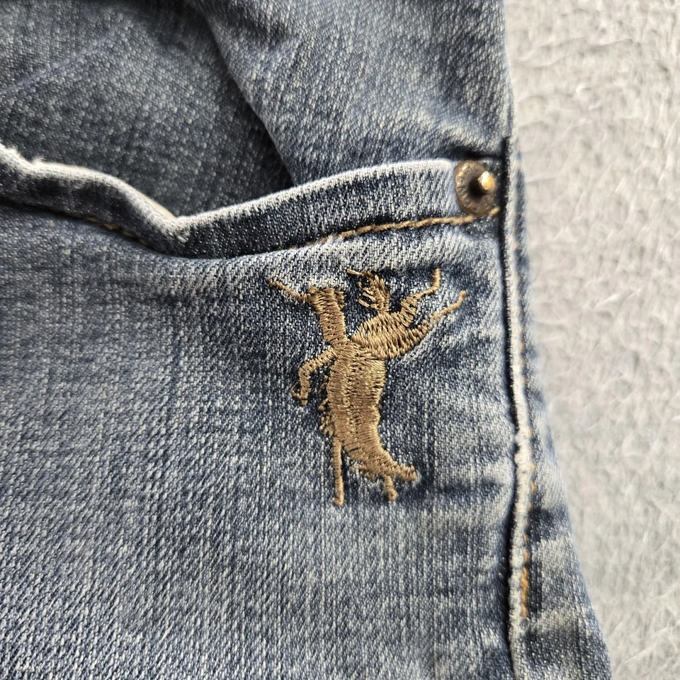 Pantalones de mezclilla para mujer Cowgirl Tuff 33X35 azul logotipo bordado occidental entrepierna 34" Foto 3 de 4