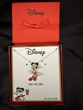 Disney Minnie Mouse Christmas Fine Silver Plated Necklace Holiday Bow-Tiful Gift