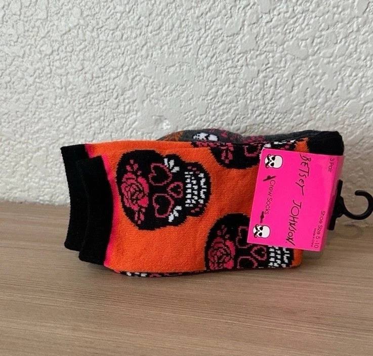 BETSEY JOHNSON Calaveras 3 PK HALLOWEEN MUJER CREW CALCETINES Conos Calavera Nuevos con Etiquetas 5-10 Foto 2 de 4